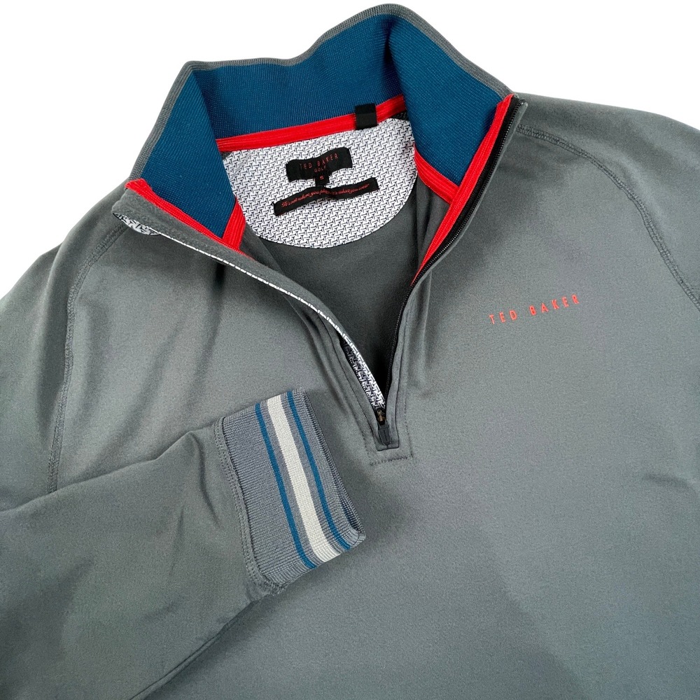 Ted Baker Golf Mens XL Erine Hexagon Quarter Zip Grey Performance Pullover 5